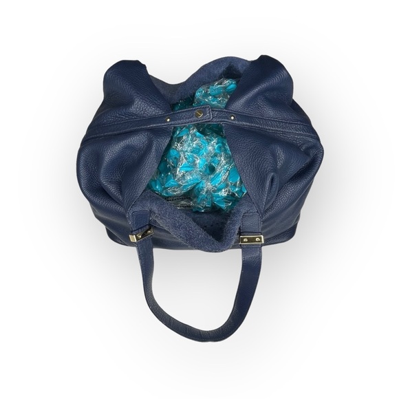 Michael Kors 𖦹 MK Perforated Logo Grab Bag Handbag 𖦹 Navy Pebbled Leather 𖦹 - Picture 10 of 17